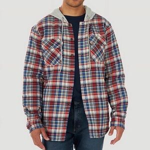 Wrangler Authentics Men's Long Sleeve Quilted Flannel Shirt Jacket with Hood